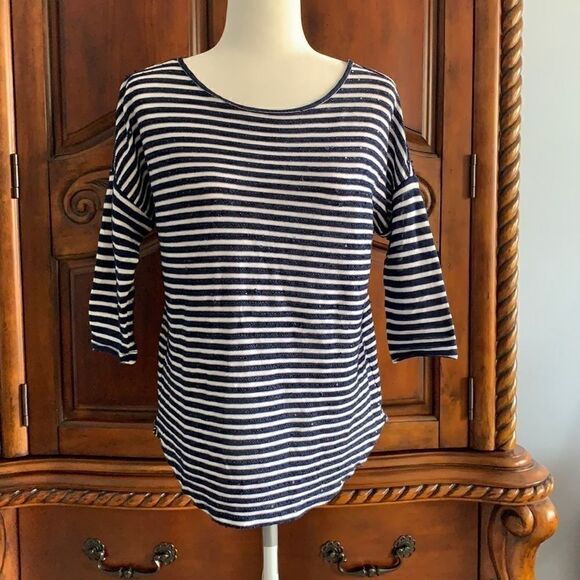 Loft navy striped raglan sleeve top- size XS - Picture 1 of 5